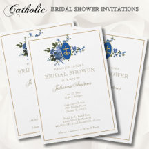 Elegant Golden Catholic Bridal Shower Blue Flowers