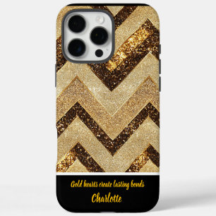 Elegant golden chevron pattern iPhone 16 pro max case