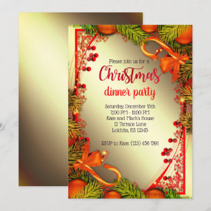 Elegant Golden Christmas Dinner Party Invite