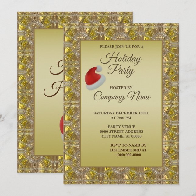 Elegant Golden Christmas Party Holidays Invitation (Front/Back)