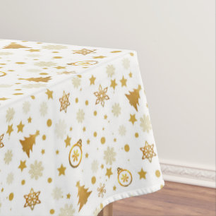 Elegant Golden Christmas Pattern on White Tablecloth