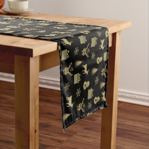 Elegant golden christmas patterns short table runn runner