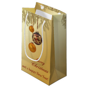 Elegant Golden Christmas Small Gift Bag