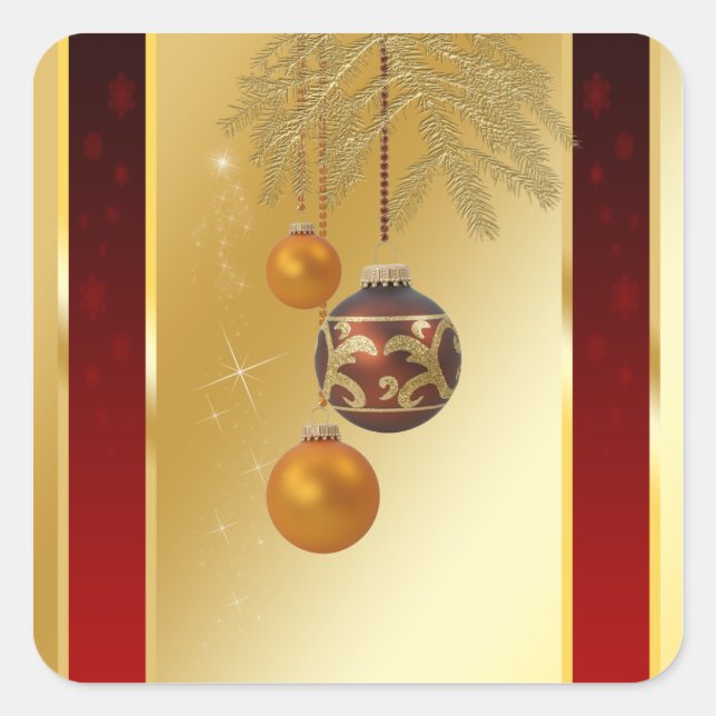 Elegant Golden Christmas Square Sticker (Front)