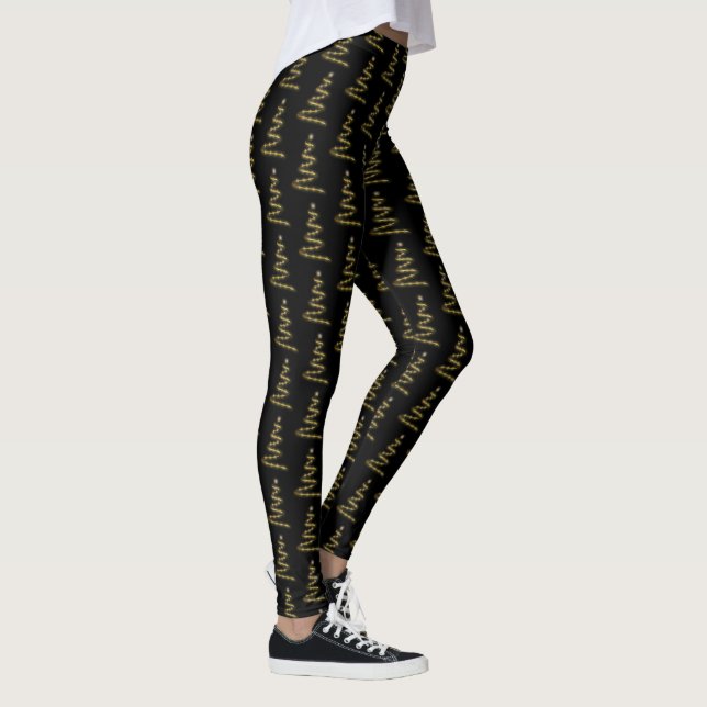 Elegant Golden Christmas Tree Black Leggings (Right)