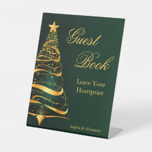 Elegant Golden Christmas Tree Guest Book Wedding Pedestal Sign