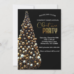 Elegant golden Christmas tree Invitation