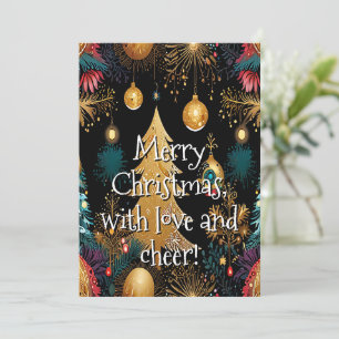 Elegant Golden Christmas Tree & Ornaments Holiday Card