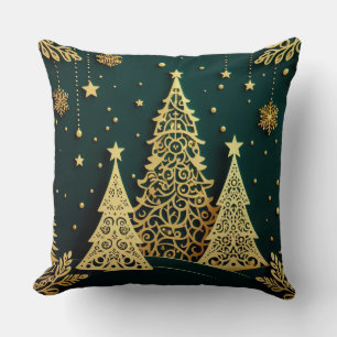 Elegant Golden Christmas Tree Pattern Cushion
