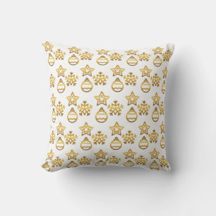 Elegant Golden Christmas Vectors on White Cushion