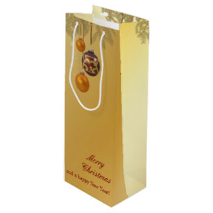 Elegant Golden Christmas Wine Gift Bag