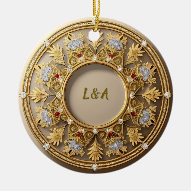 Elegant Golden Circular Frame Ceramic Tree Decoration (Front)