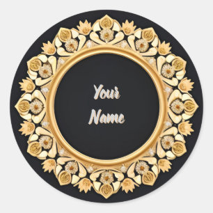 Elegant Golden Circular Frame Classic Round Sticker