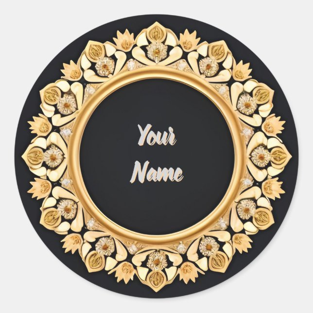Elegant Golden Circular Frame Classic Round Sticker (Front)