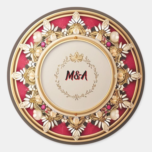 Elegant Golden Circular Frame Classic Round Sticker (Front)