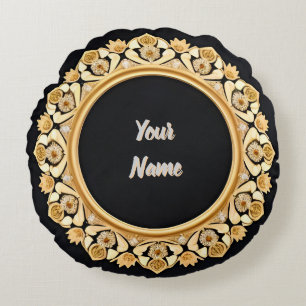 Elegant Golden Circular Frame Round Cushion
