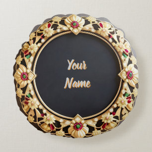 Elegant Golden Circular Frame Round Cushion