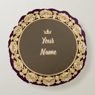 Elegant Golden Circular Frame Round Cushion