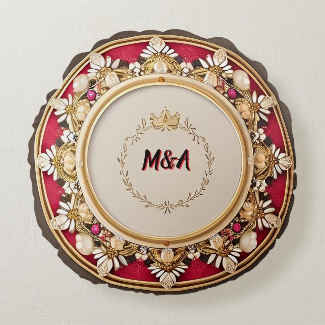 Elegant Golden Circular Frame Round Cushion (Front)