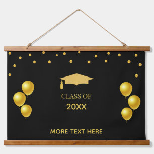 Elegant Golden Class of Graduation on Black Hanging Tapestry