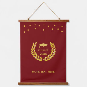 Elegant Golden Class of Graduation on Maroon Hanging Tapestry