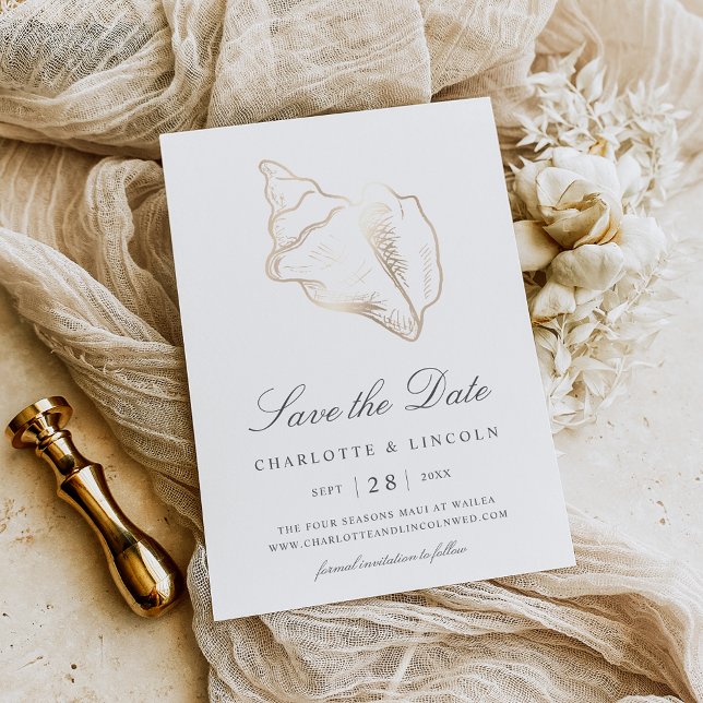 Elegant Golden Conch Shell Wedding Save The Date (Creator Uploaded)