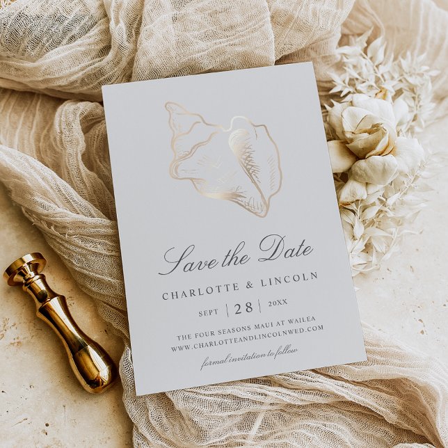 Elegant Golden Conch Shell Wedding Save The Date (Creator Uploaded)