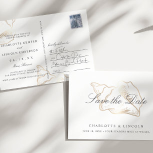 Elegant Golden Conch Wedding Save the Date Announcement Postcard