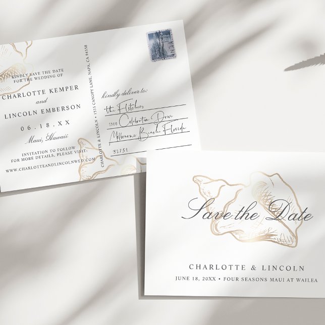 Elegant Golden Conch Wedding Save the Date Announcement Postcard (Creator Uploaded)