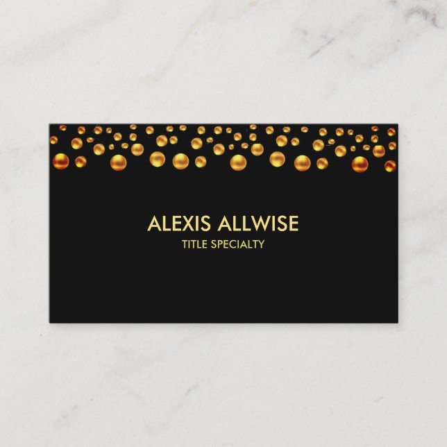 Elegant Golden Confetti on Black Business Card (Front)