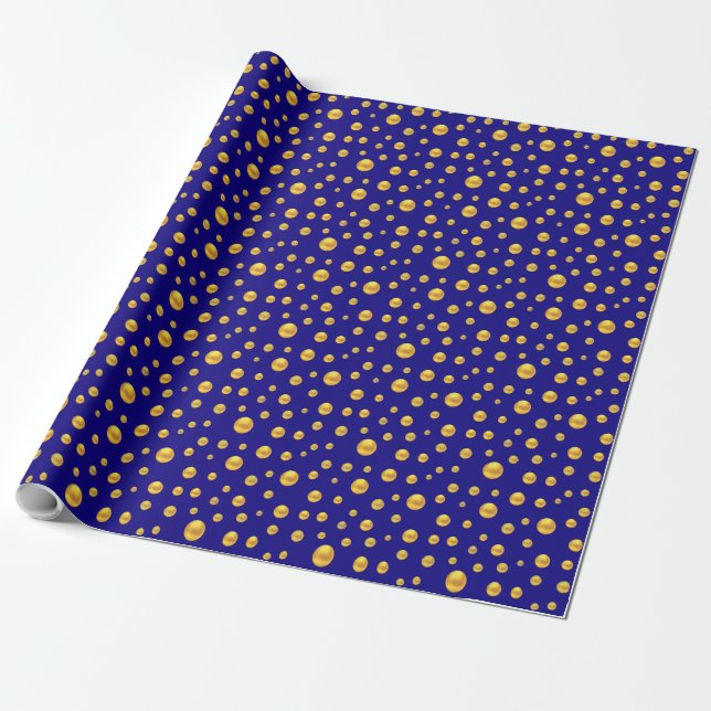Elegant Golden Confetti on Blue Wrapping Paper (Unrolled)