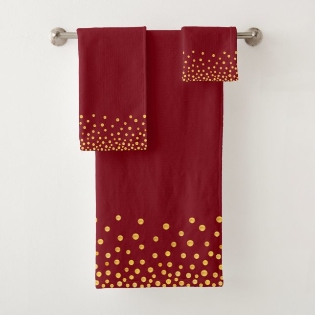 Elegant Golden Confetti on Maroon Bath Towel Set (Insitu)