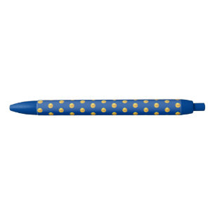 Elegant Golden Confetti Pattern on Blue Ink Pen