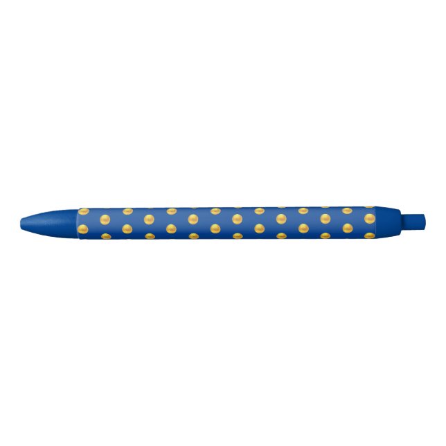 Elegant Golden Confetti Pattern on Blue Ink Pen (Front)