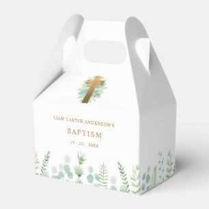 Elegant Golden Cross and Greenery, Religious Event Favour Box