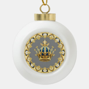 Elegant Golden Crown Ceramic Ball Christmas Ornament