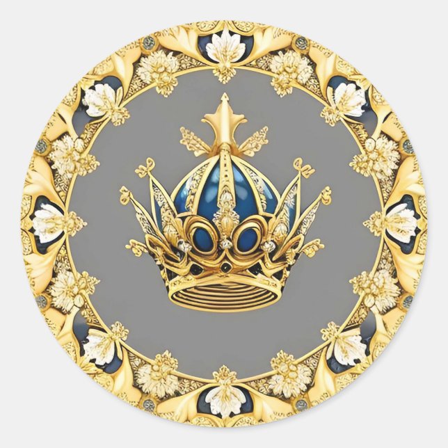 Elegant Golden Crown Classic Round Sticker (Front)