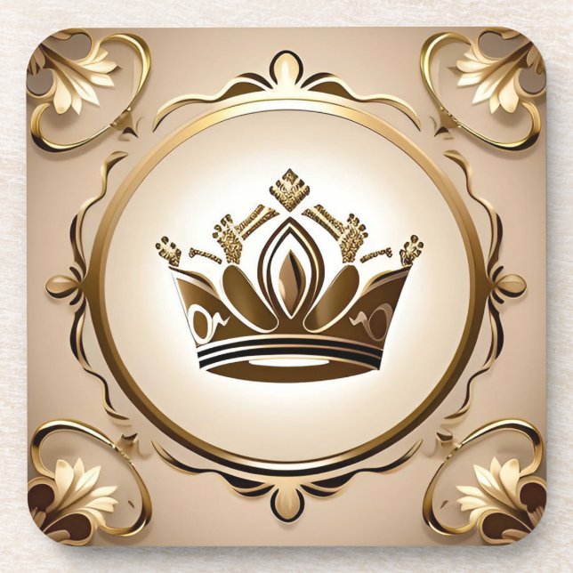 Elegant Golden Crown Coaster (Front)