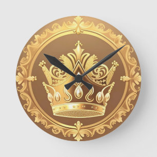 Elegant Golden Crown Round Clock