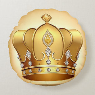 Elegant Golden Crown Round Cushion