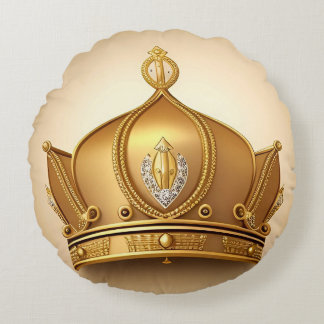 Elegant Golden Crown Round Cushion