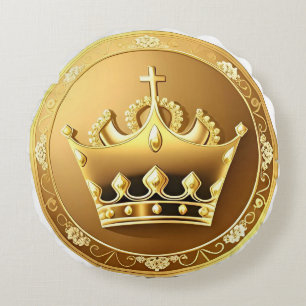 Elegant Golden Crown Round Cushion