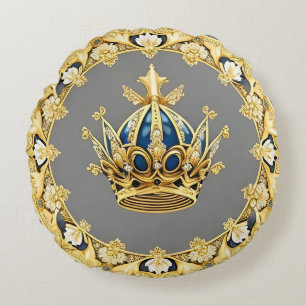 Elegant Golden Crown Round Cushion