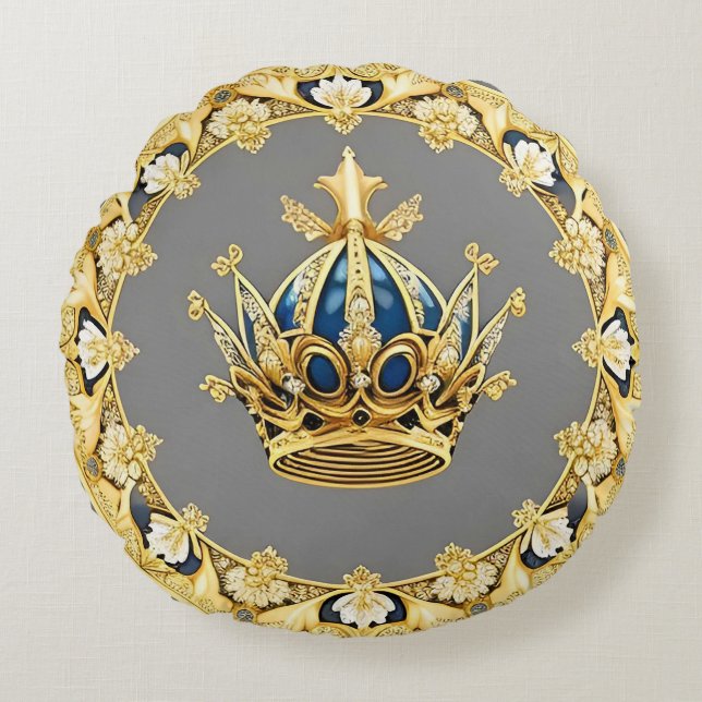 Elegant Golden Crown Round Cushion (Front)
