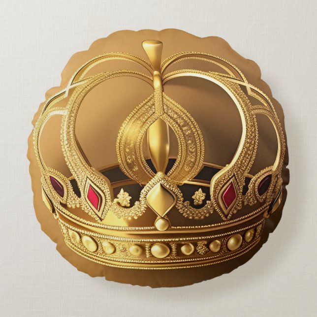 Elegant Golden Crown Round Cushion (Front)