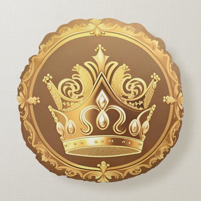 Elegant Golden Crown Round Cushion (Front)