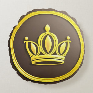 Elegant Golden Crown Round Cushion