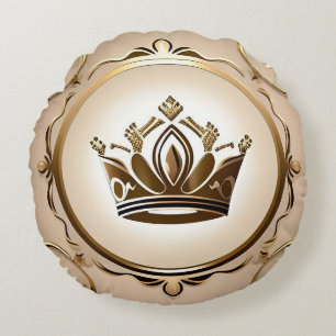 Elegant Golden Crown Round Cushion