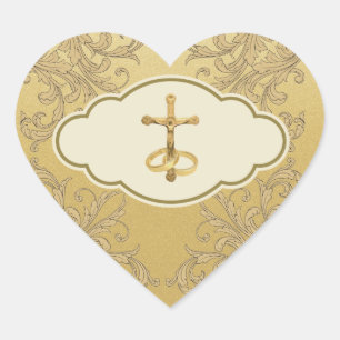 Elegant Golden Crucifix Wedding Rings  Heart Stick Heart Sticker