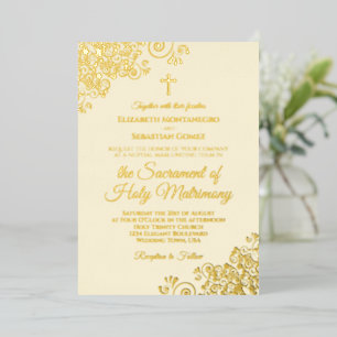 Elegant Golden Curls on Cream Catholic Wedding
